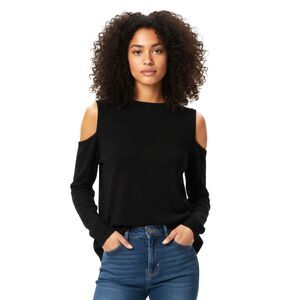 Cable & Gauge Black Cold Shoulder Ribbed Knit Top Womens Small Long Sleeve
